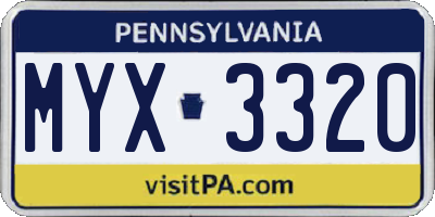 PA license plate MYX3320
