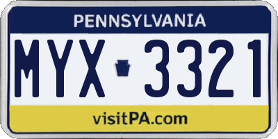PA license plate MYX3321