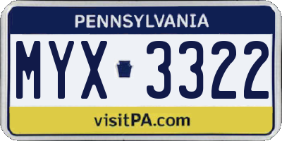 PA license plate MYX3322