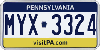 PA license plate MYX3324