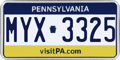 PA license plate MYX3325
