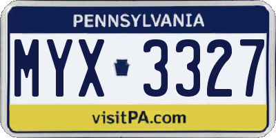 PA license plate MYX3327