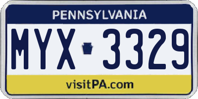 PA license plate MYX3329