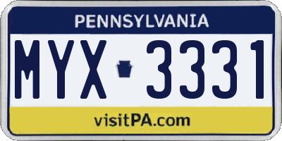 PA license plate MYX3331