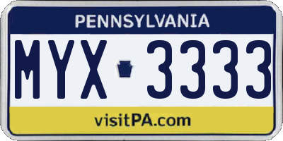 PA license plate MYX3333