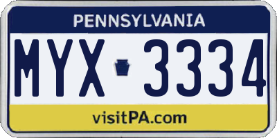 PA license plate MYX3334