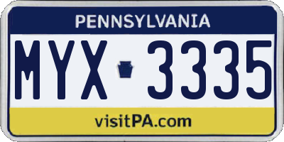 PA license plate MYX3335