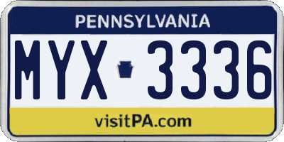 PA license plate MYX3336