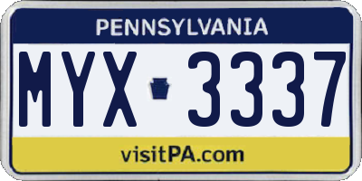 PA license plate MYX3337