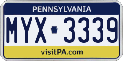PA license plate MYX3339