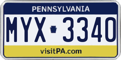 PA license plate MYX3340
