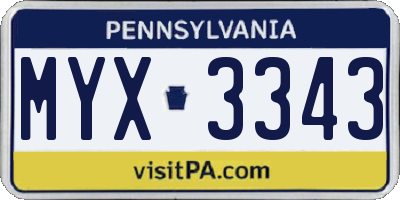 PA license plate MYX3343