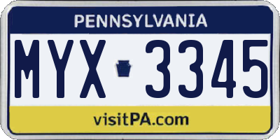 PA license plate MYX3345