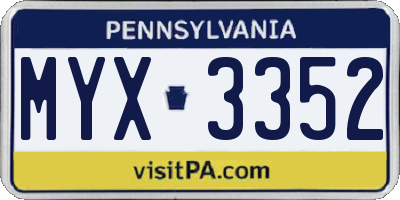 PA license plate MYX3352