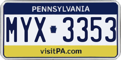 PA license plate MYX3353