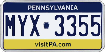 PA license plate MYX3355