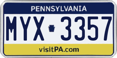 PA license plate MYX3357