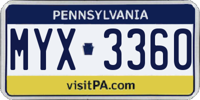 PA license plate MYX3360