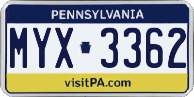 PA license plate MYX3362