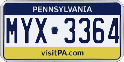 PA license plate MYX3364