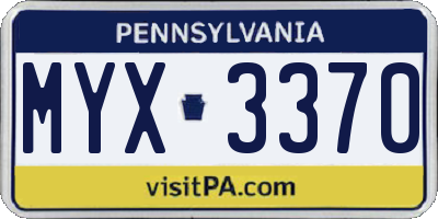 PA license plate MYX3370