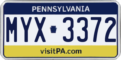 PA license plate MYX3372