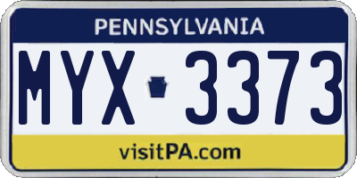 PA license plate MYX3373
