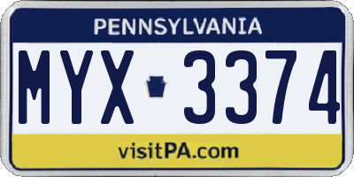 PA license plate MYX3374