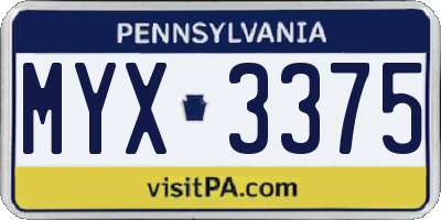 PA license plate MYX3375