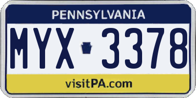 PA license plate MYX3378