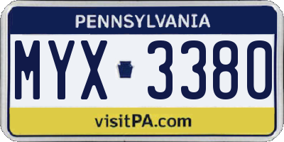 PA license plate MYX3380