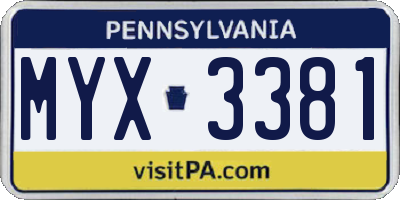 PA license plate MYX3381