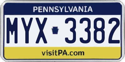 PA license plate MYX3382