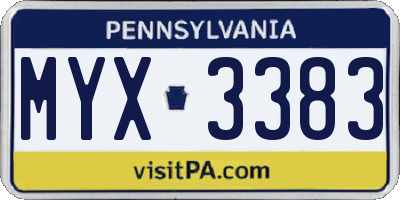PA license plate MYX3383