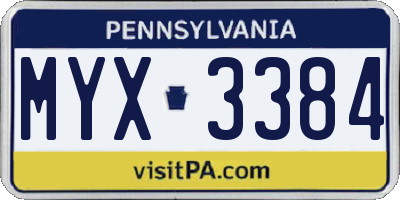 PA license plate MYX3384