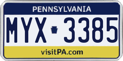 PA license plate MYX3385