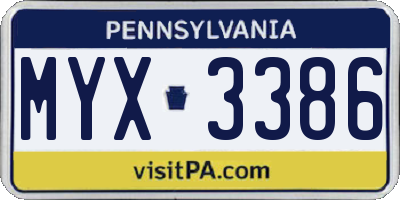 PA license plate MYX3386