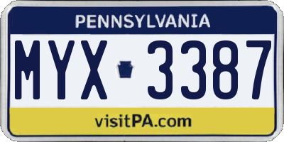 PA license plate MYX3387