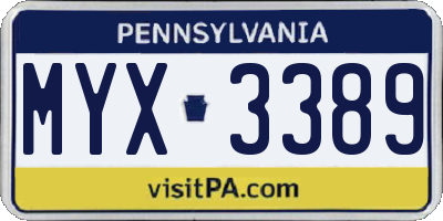 PA license plate MYX3389