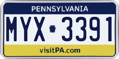 PA license plate MYX3391