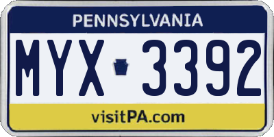 PA license plate MYX3392