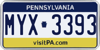 PA license plate MYX3393