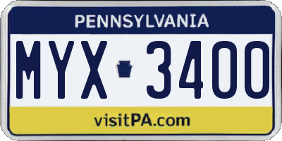 PA license plate MYX3400