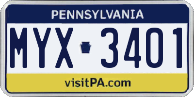 PA license plate MYX3401