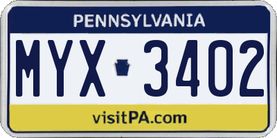 PA license plate MYX3402