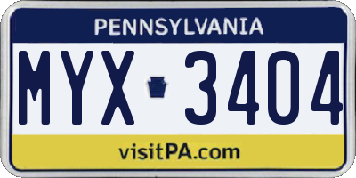 PA license plate MYX3404