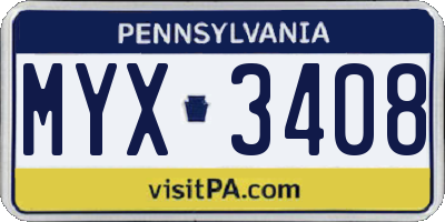 PA license plate MYX3408