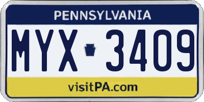 PA license plate MYX3409
