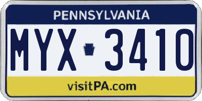 PA license plate MYX3410