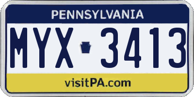 PA license plate MYX3413